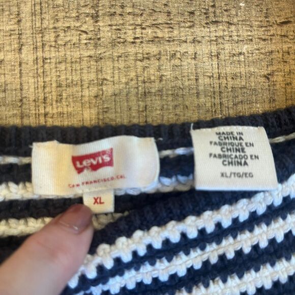 Levi's Greta Knit Crochet Navy Blue White Striped Tank XL - Picture 4 of 6